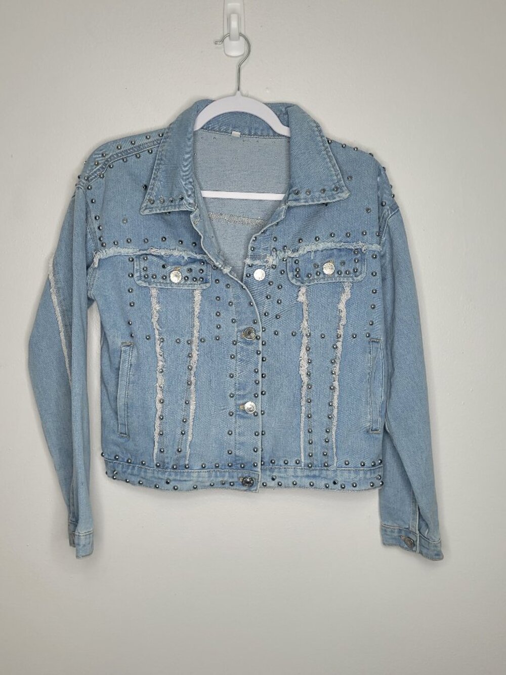 Blue denim button front studded western bold grunge unique jacket size small